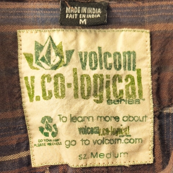 Volcom - V.co-logical Series Brown Plaid Button Down Shirt With Chest Pocket - Picture 2 of 7